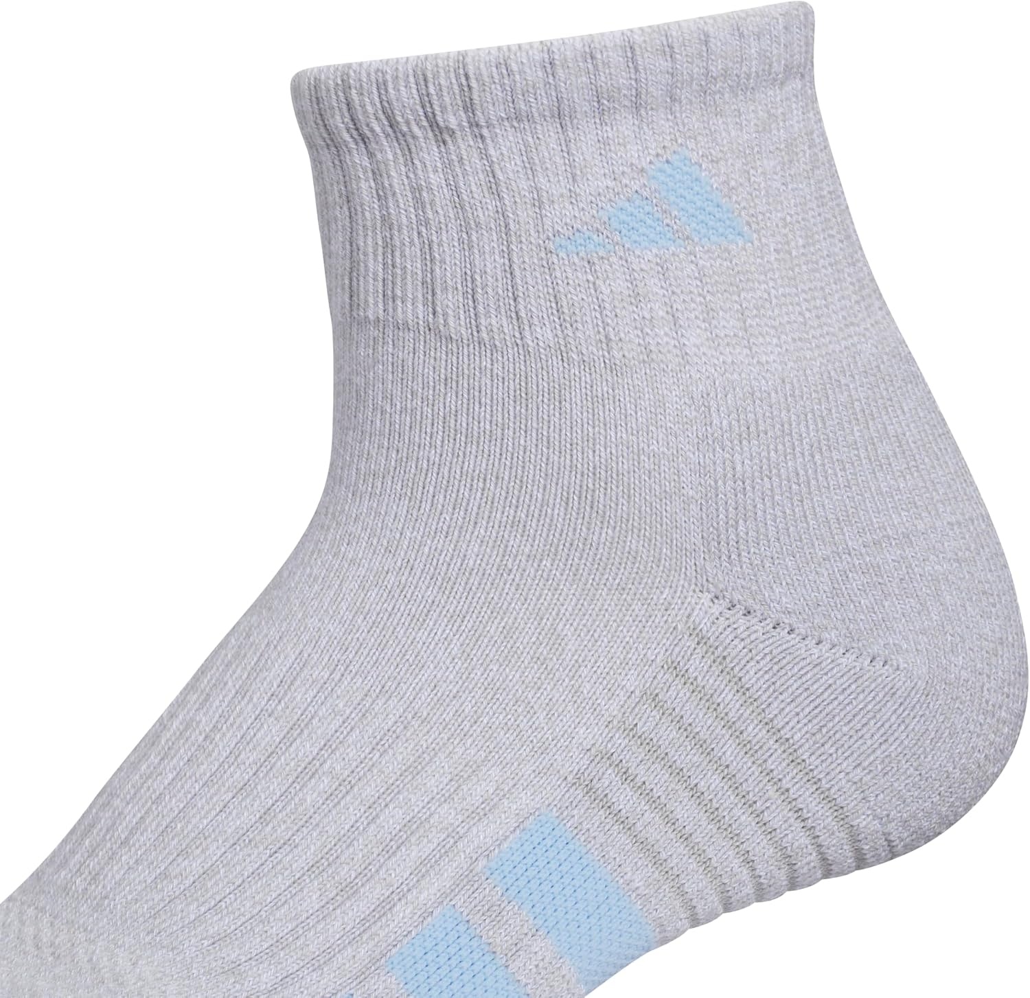 image:imageadidas Cushioned Low Cut Ankle Socks 3Pairs Durable amp Comfortable 3Pack Targeted Cushioning Arch Support Breathable MoistureWicking Reinforced Heel amp Toe AllDay ComfortClear Onix GreyGlow BlueClear Pink40Quarter
