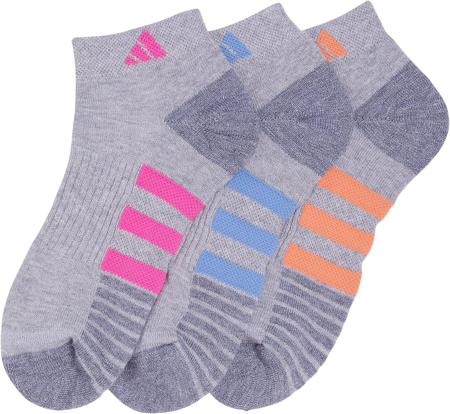image:imageadidas Cushioned Low Cut Ankle Socks 3Pairs Durable amp Comfortable 3Pack Targeted Cushioning Arch Support Breathable MoistureWicking Reinforced Heel amp Toe AllDay ComfortCool Light HeatherLucid Fuchsia PinkBlue Fusion30Low Cut