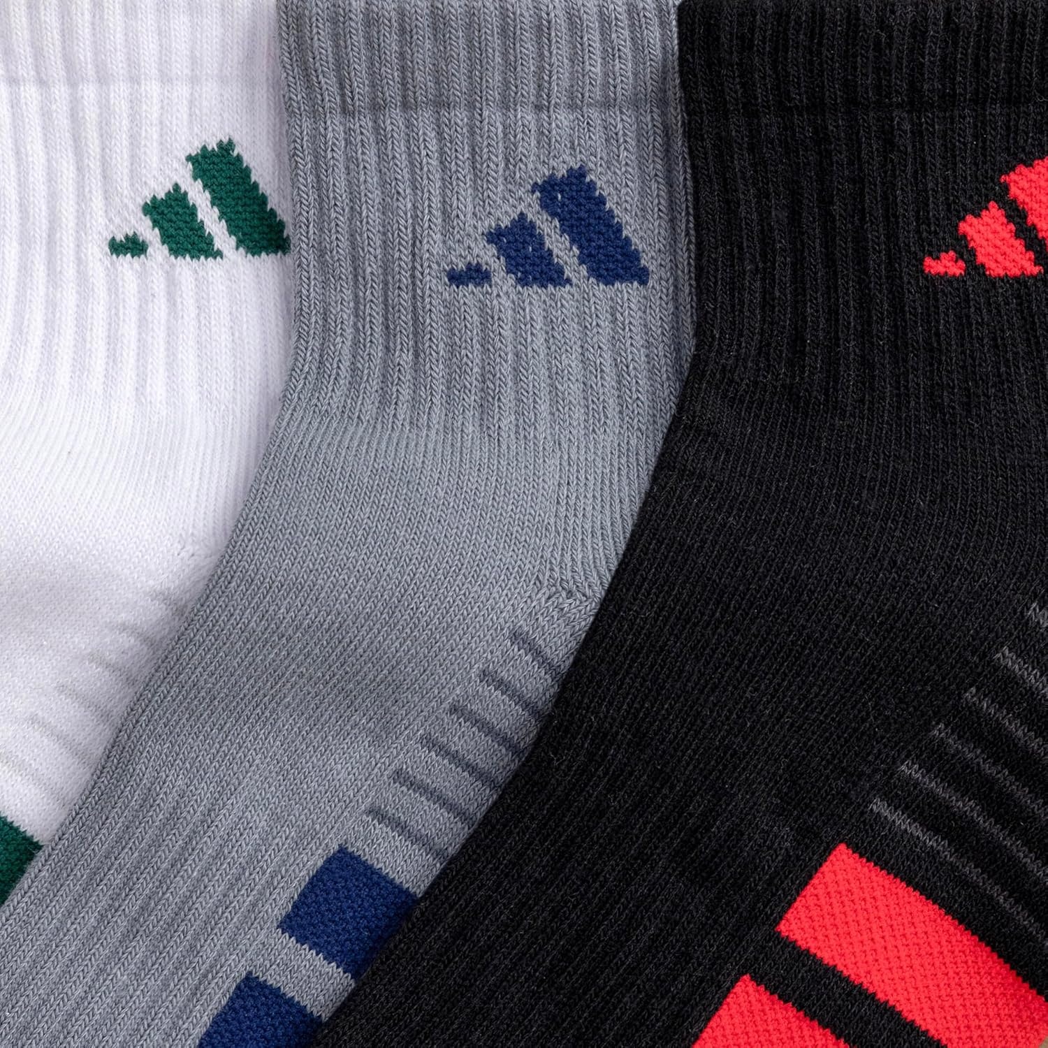 image:imageadidas Cushioned Low Cut Ankle Socks 3Pairs Durable amp Comfortable 3Pack Targeted Cushioning Arch Support Breathable MoistureWicking Reinforced Heel amp Toe AllDay ComfortWhiteCollegiate GreenBlack40Quarter