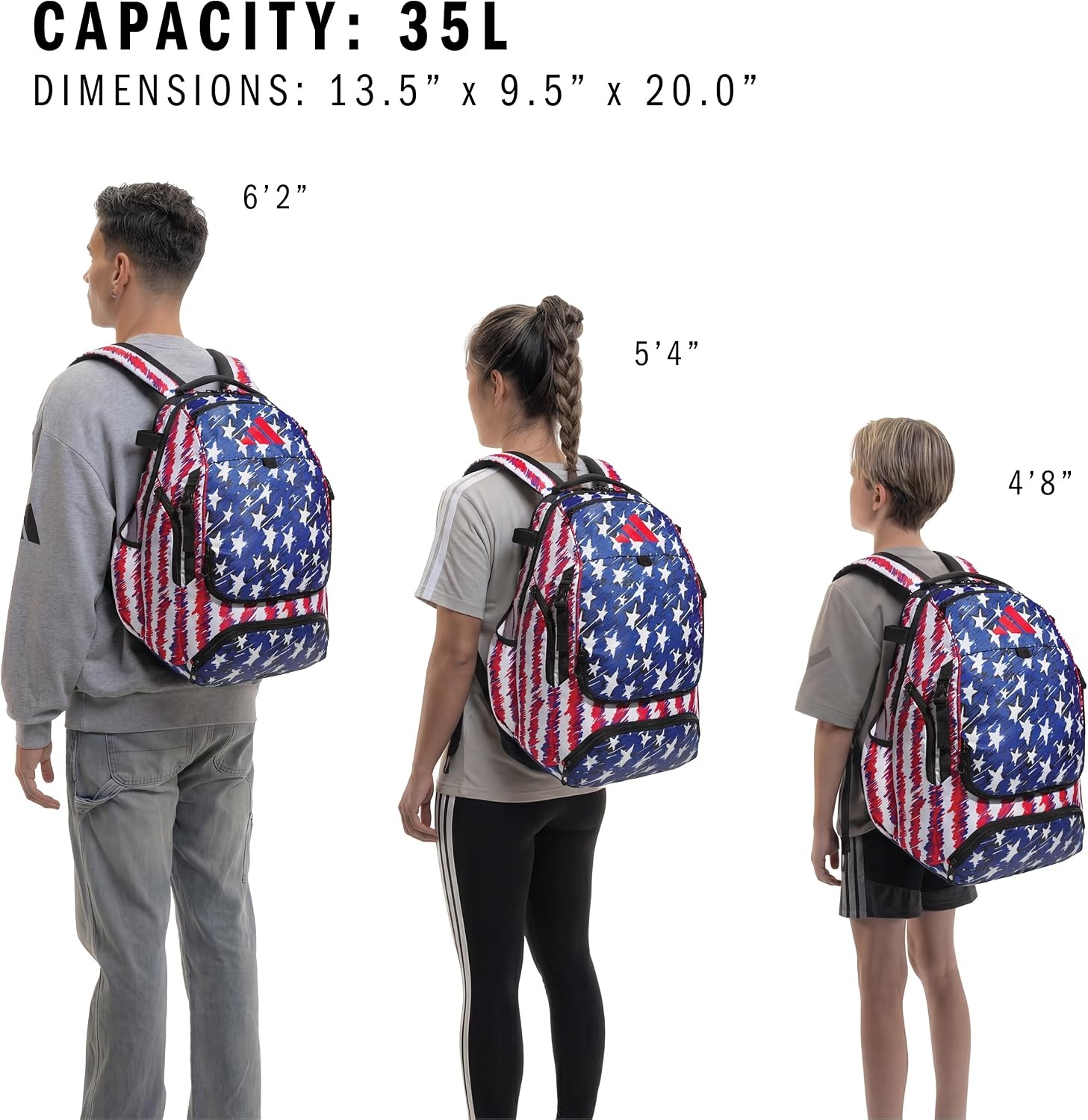 image:imageadidas Dugout Baseball amp Softball Backpack 35L Hidden Helmet Pouch Adjustable Velcro Bat Straps Fence Hook Glove Straps Game amp Practice ReadyStars and Stripes Team Royal BlueStripes and Stars Pure RubyPrint