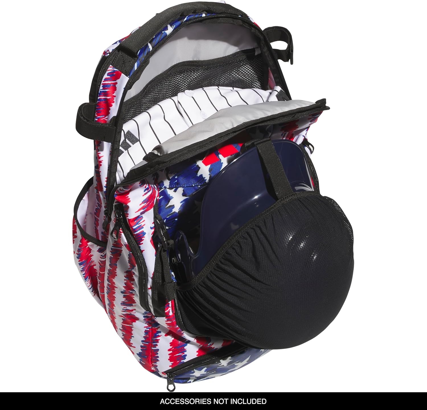 image:imageadidas Dugout Baseball amp Softball Backpack 35L Hidden Helmet Pouch Adjustable Velcro Bat Straps Fence Hook Glove Straps Game amp Practice ReadyStars and Stripes Team Royal BlueStripes and Stars Pure RubyPrint