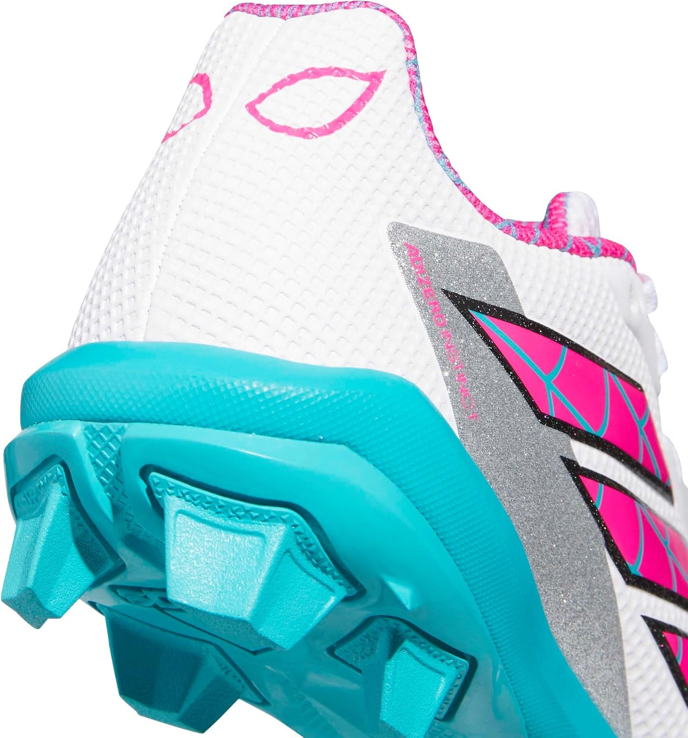 image:imageadidas Kids Adizero Instinct 20 Molded Softball ShoeWhiteShock PinkLucid Aquamarine