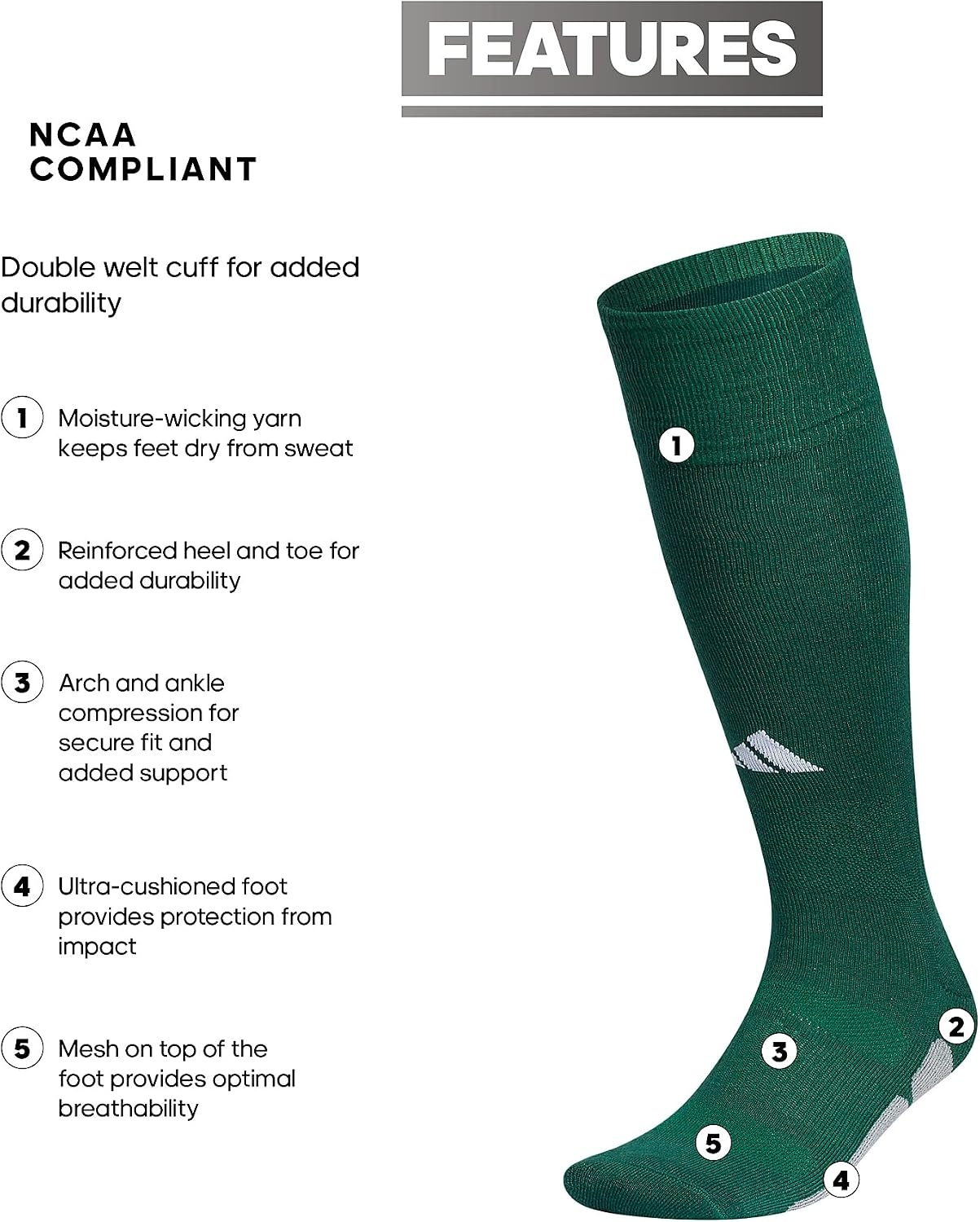 image:imageadidas Utility OTC Socks White 5140216Team Dark GreenWhite2