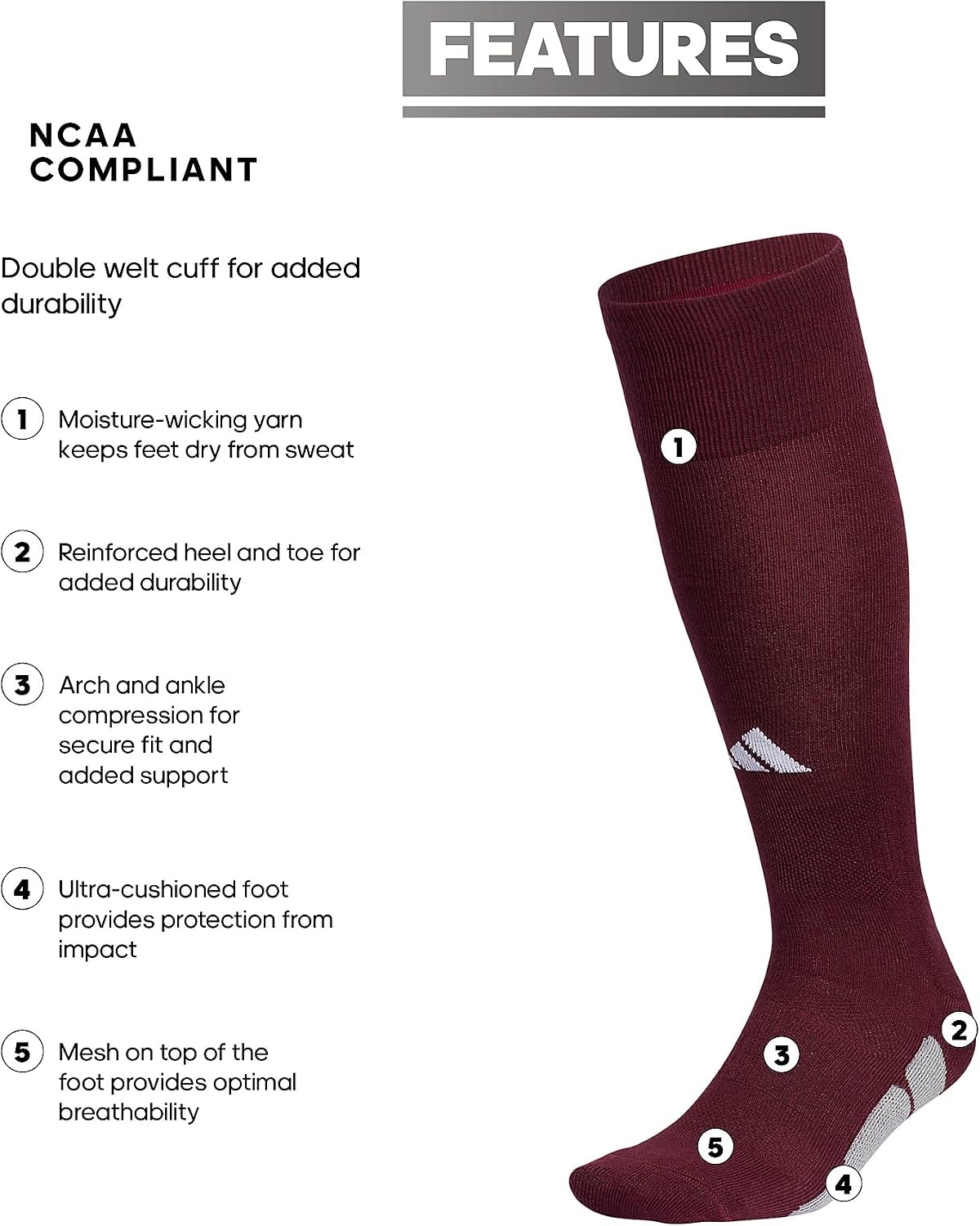 image:imageadidas Utility OTC Socks White 5140216Team MaroonWhite2