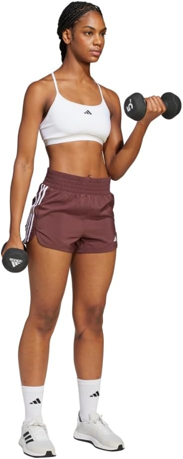 image:imageadidas Womens Pacer Training 3Stripes Woven HighRise ShortsAurora RubyWhite
