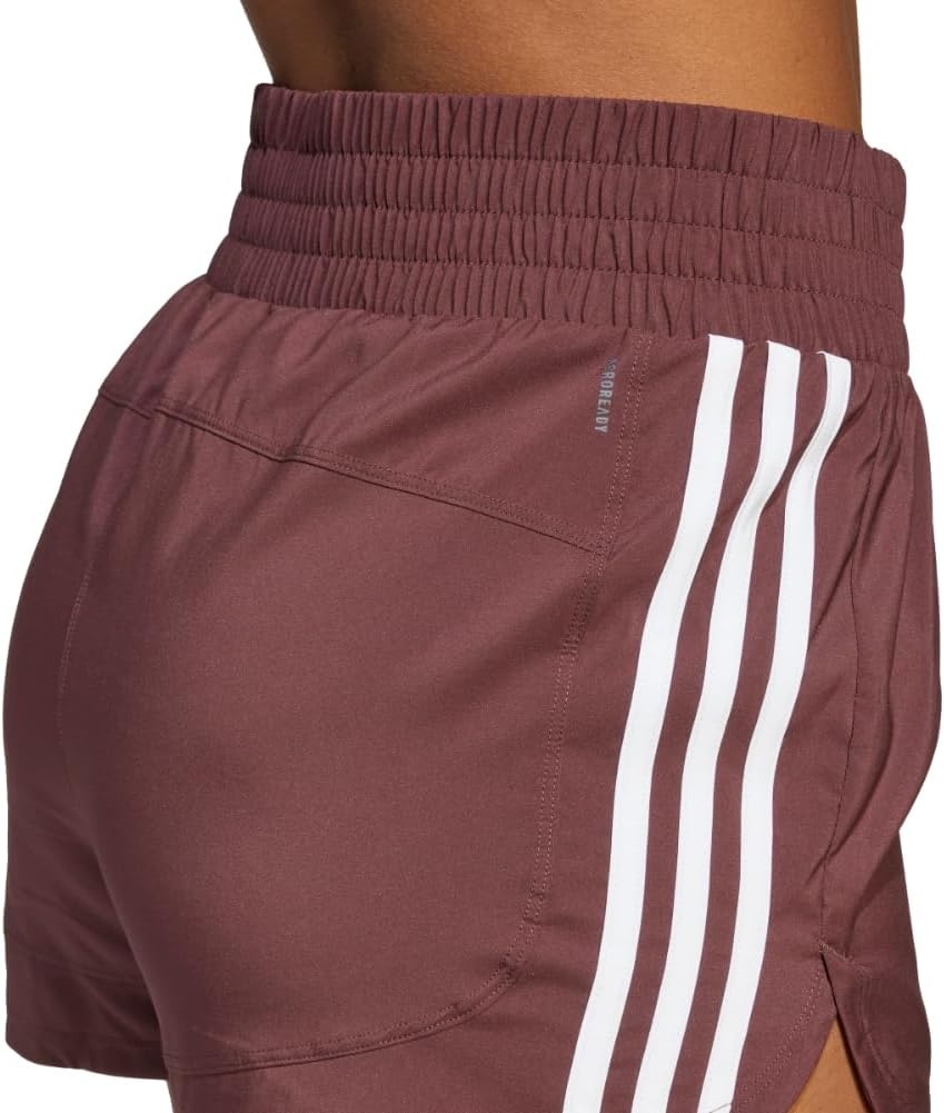 image:imageadidas Womens Pacer Training 3Stripes Woven HighRise ShortsAurora RubyWhite