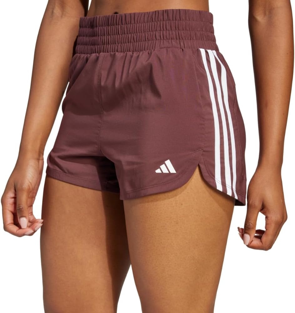 image:imageadidas Womens Pacer Training 3Stripes Woven HighRise ShortsAurora RubyWhite