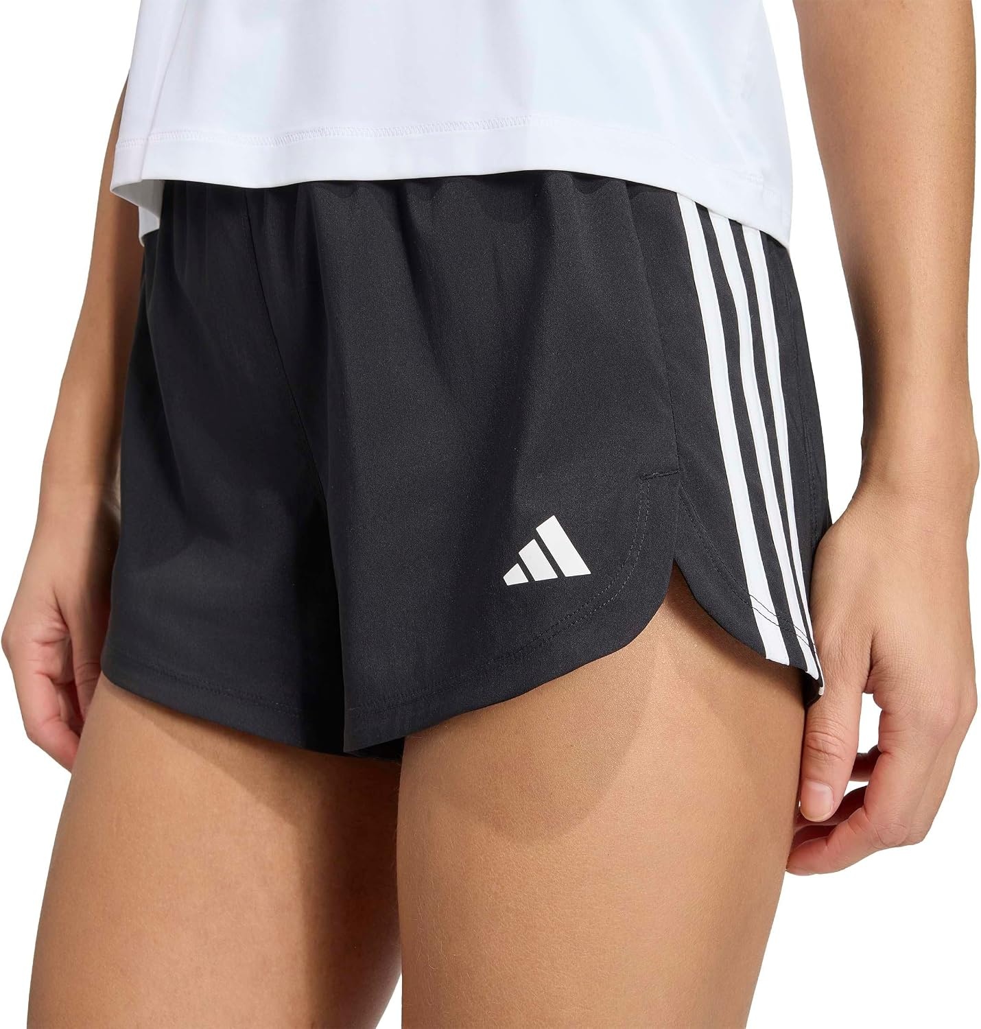 image:imageadidas Womens Pacer Training 3Stripes Woven HighRise ShortsBlackWhite