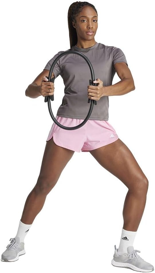 image:imageadidas Womens Pacer Training 3Stripes Woven HighRise ShortsBliss PinkWhite