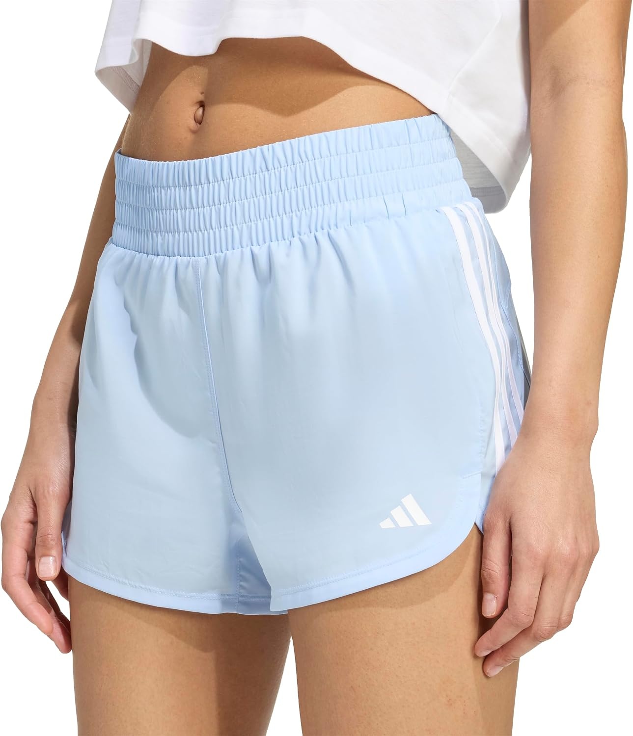 image:imageadidas Womens Pacer Training 3Stripes Woven HighRise ShortsBlueWhite