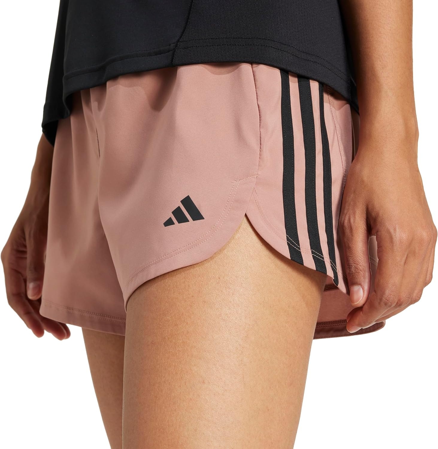 image:imageadidas Womens Pacer Training 3Stripes Woven HighRise ShortsWarm ClayBlack
