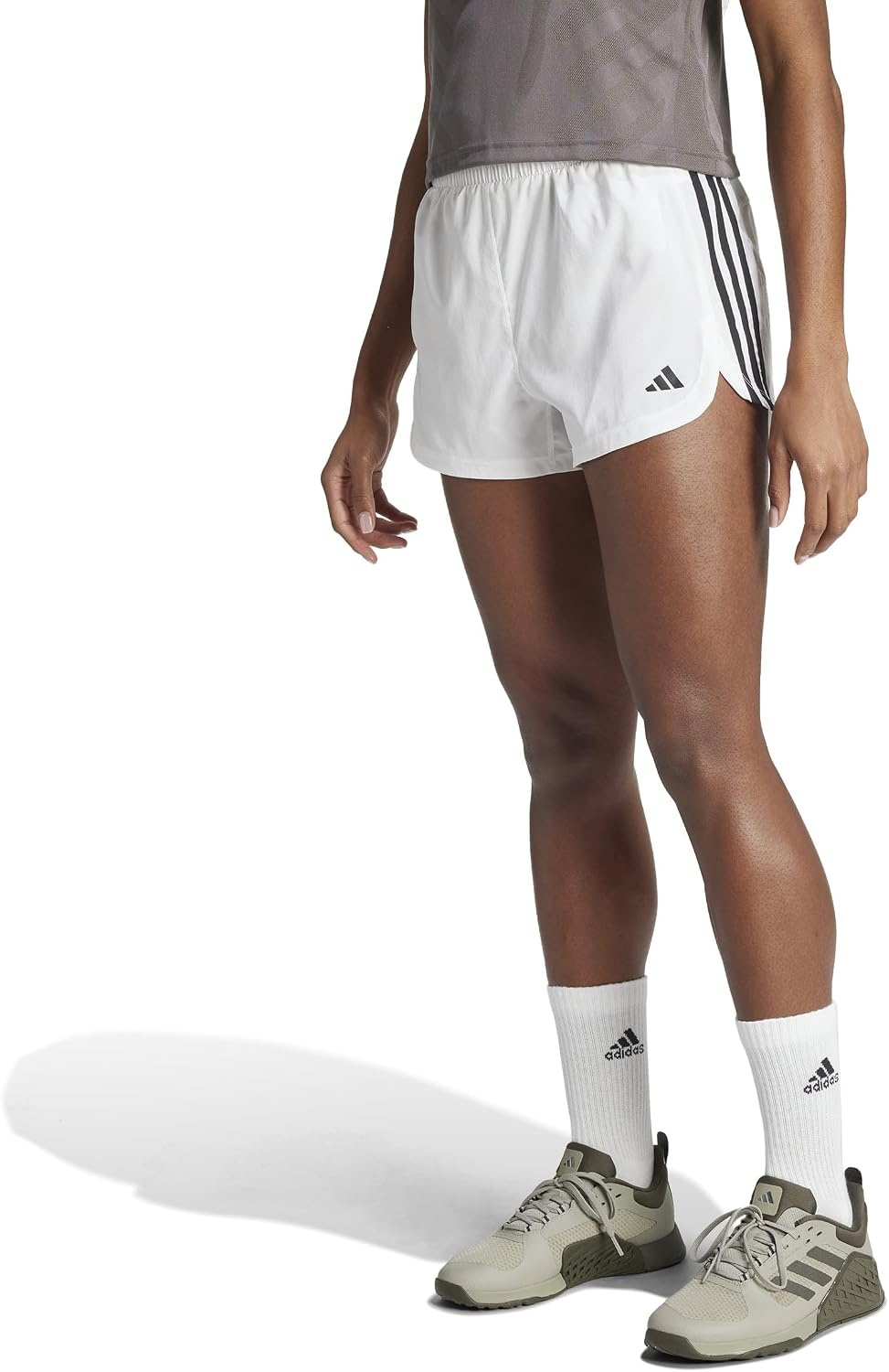 image:imageadidas Womens Pacer Training 3Stripes Woven HighRise ShortsWhiteBlack