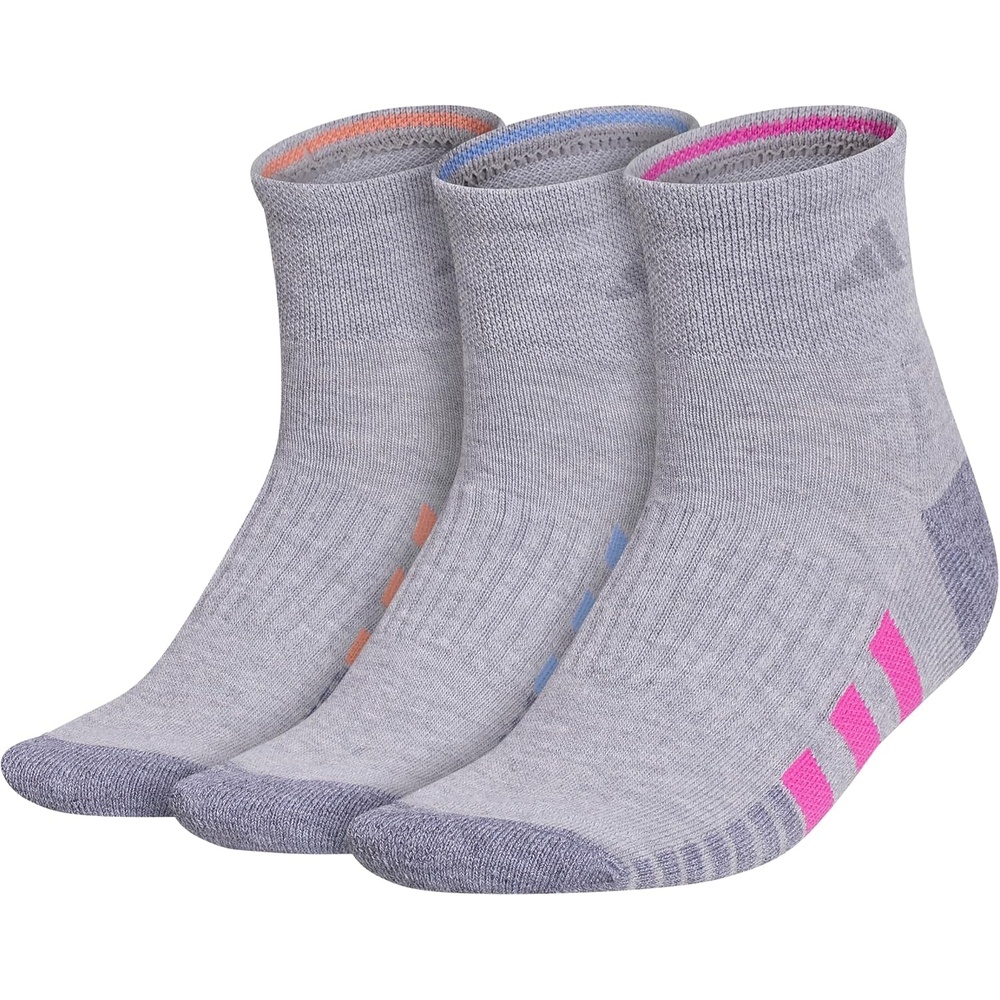image:imageadidas Cushioned Low Cut Ankle Socks 3Pairs Durable amp Comfortable 3Pack Targeted Cushioning Arch Support Breathable MoistureWicking Reinforced Heel amp Toe AllDay ComfortCool Light HeatherLucid Fuchsia PinkBlue Fusion30Quarter