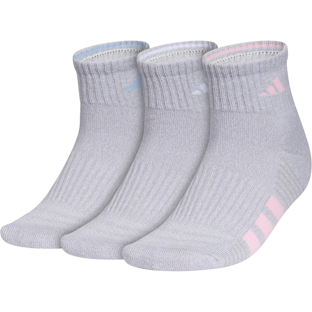 image:imageadidas Cushioned Low Cut Ankle Socks 3Pairs Durable amp Comfortable 3Pack Targeted Cushioning Arch Support Breathable MoistureWicking Reinforced Heel amp Toe AllDay ComfortClear Onix GreyGlow BlueClear Pink40Quarter