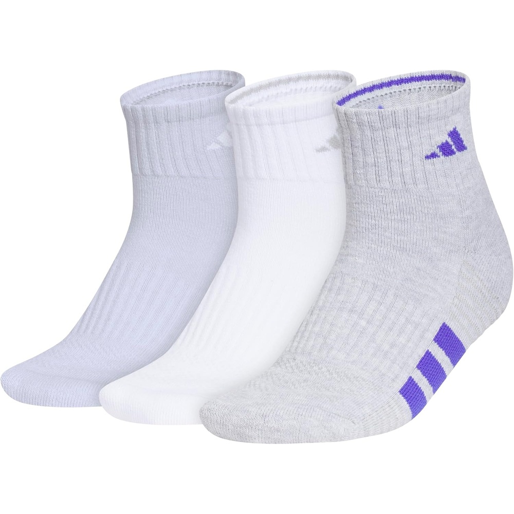 image:imageadidas Cushioned Low Cut Ankle Socks 3Pairs Durable amp Comfortable 3Pack Targeted Cushioning Arch Support Breathable MoistureWicking Reinforced Heel amp Toe AllDay ComfortFrozen PurpleClear Onix GreySolar Purple40Quarter
