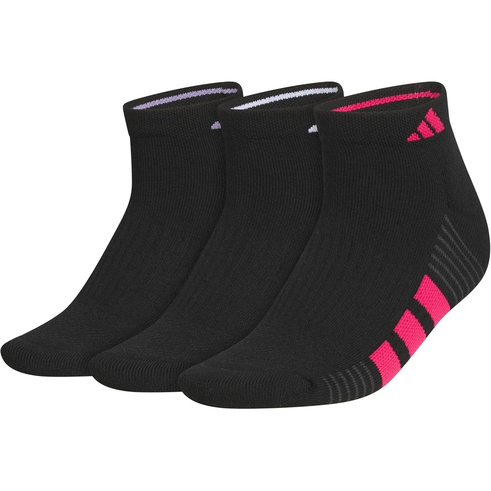 image:imageadidas Cushioned Low Cut Ankle Socks 3Pairs Durable amp Comfortable 3Pack Targeted Cushioning Arch Support Breathable MoistureWicking Reinforced Heel amp Toe AllDay ComfortBlackMagic Lilac PurplePower Pink40Low Cut