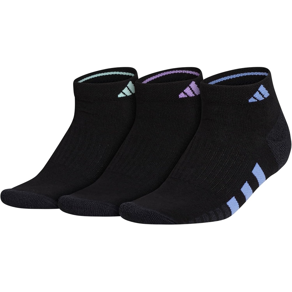 image:imageadidas Cushioned Low Cut Ankle Socks 3Pairs Durable amp Comfortable 3Pack Targeted Cushioning Arch Support Breathable MoistureWicking Reinforced Heel amp Toe AllDay ComfortBlackBlue FusionViolet Fusion Purple30Low Cut
