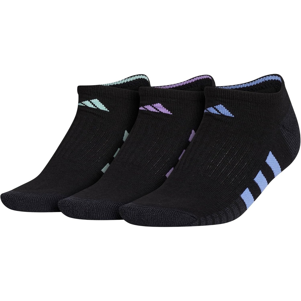 image:imageadidas Cushioned Low Cut Ankle Socks 3Pairs Durable amp Comfortable 3Pack Targeted Cushioning Arch Support Breathable MoistureWicking Reinforced Heel amp Toe AllDay ComfortBlackBlue FusionViolet Fusion Purple30No Show