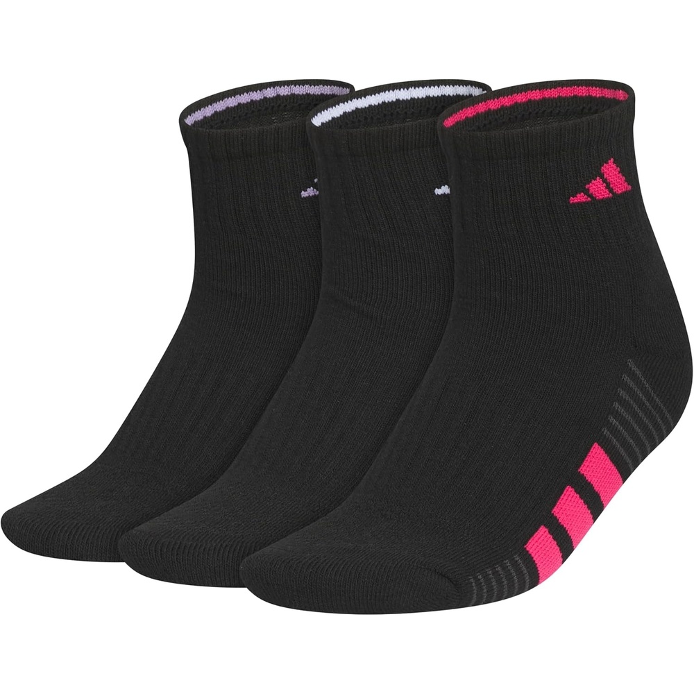 image:imageadidas Cushioned Low Cut Ankle Socks 3Pairs Durable amp Comfortable 3Pack Targeted Cushioning Arch Support Breathable MoistureWicking Reinforced Heel amp Toe AllDay ComfortBlackMagic Lilac PurplePower Pink40Quarter