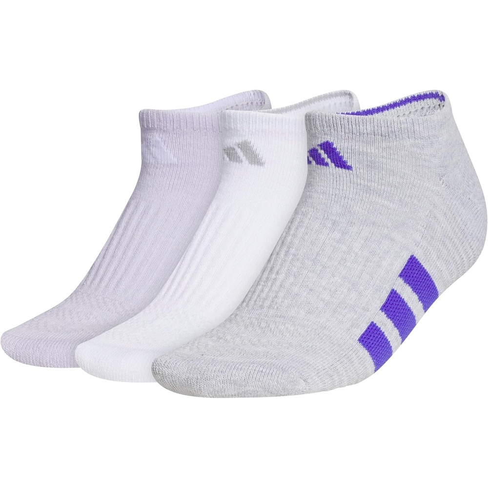image:imageadidas Cushioned Low Cut Ankle Socks 3Pairs Durable amp Comfortable 3Pack Targeted Cushioning Arch Support Breathable MoistureWicking Reinforced Heel amp Toe AllDay ComfortFrozen PurpleClear Onix GreySolar Purple40No Show