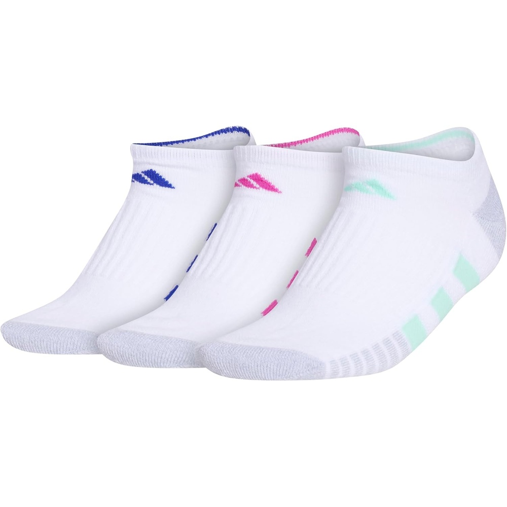 image:imageadidas Cushioned Low Cut Ankle Socks 3Pairs Durable amp Comfortable 3Pack Targeted Cushioning Arch Support Breathable MoistureWicking Reinforced Heel amp Toe AllDay ComfortWhitePulse Mint GreenLucid Fuchsia Pink30No Show