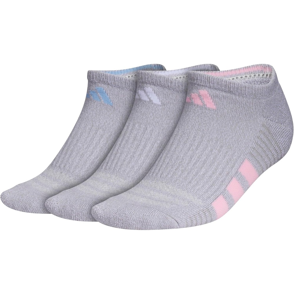 image:imageadidas Cushioned Low Cut Ankle Socks 3Pairs Durable amp Comfortable 3Pack Targeted Cushioning Arch Support Breathable MoistureWicking Reinforced Heel amp Toe AllDay ComfortClear Onix GreyGlow BlueClear Pink40No Show