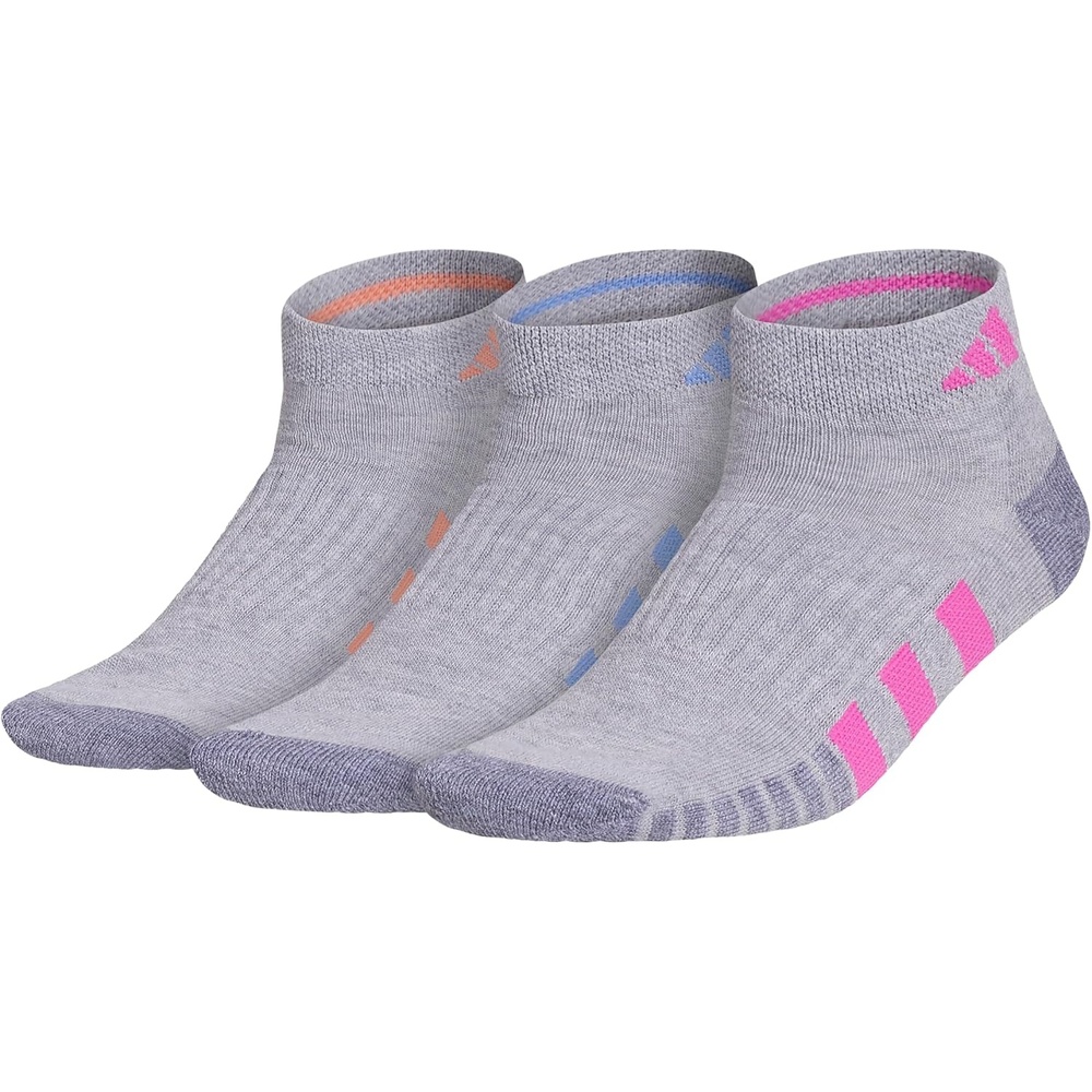 image:imageadidas Cushioned Low Cut Ankle Socks 3Pairs Durable amp Comfortable 3Pack Targeted Cushioning Arch Support Breathable MoistureWicking Reinforced Heel amp Toe AllDay ComfortCool Light HeatherLucid Fuchsia PinkBlue Fusion30Low Cut