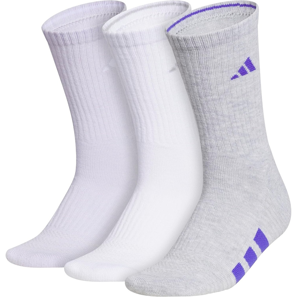 image:imageadidas Cushioned Low Cut Ankle Socks 3Pairs Durable amp Comfortable 3Pack Targeted Cushioning Arch Support Breathable MoistureWicking Reinforced Heel amp Toe AllDay ComfortFrozen PurpleClear Onix GreySolar Purple40Crew