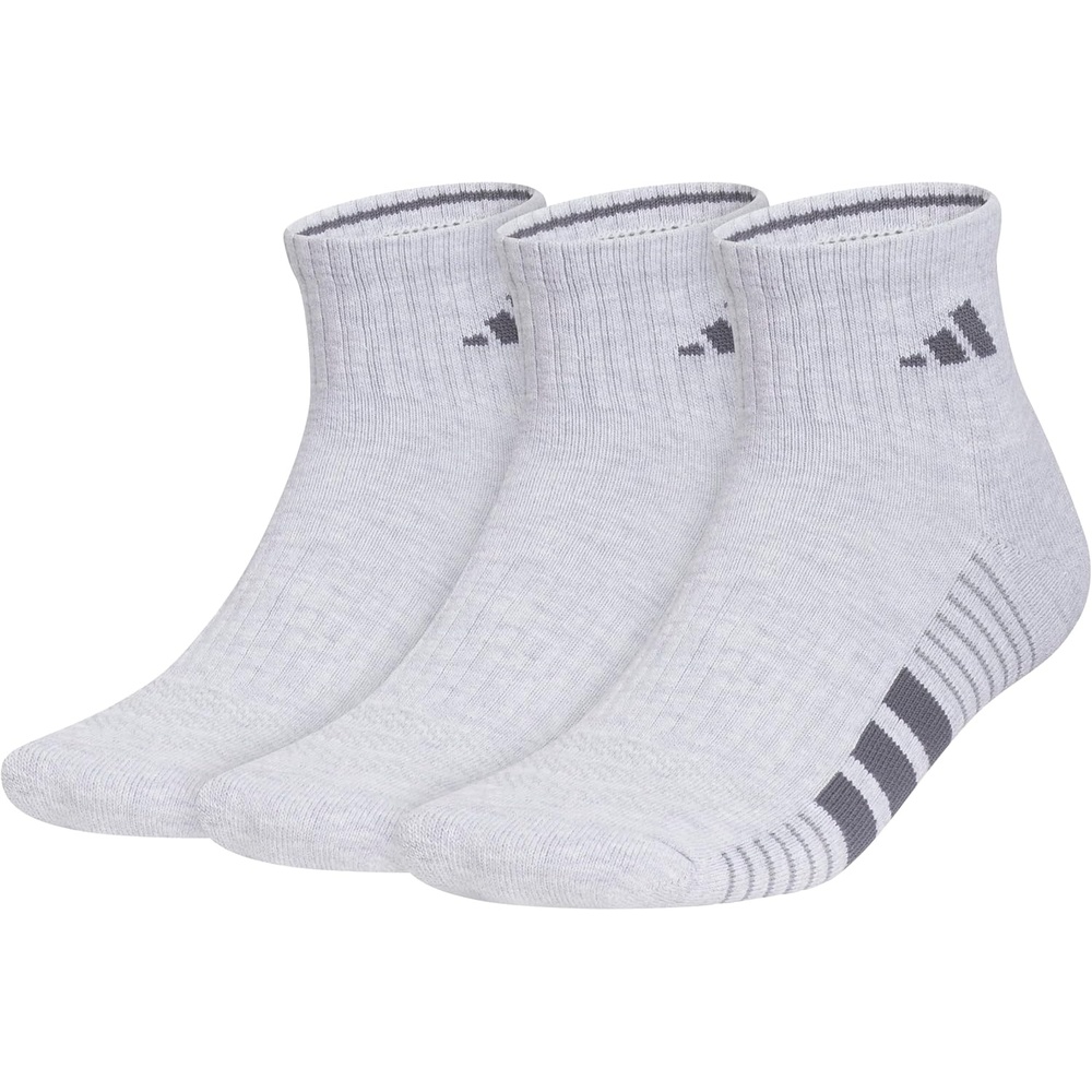 image:imageadidas Cushioned Low Cut Ankle Socks 3Pairs Durable amp Comfortable 3Pack Targeted Cushioning Arch Support Breathable MoistureWicking Reinforced Heel amp Toe AllDay ComfortCool Light HeatherOnix GreyGrey40Quarter