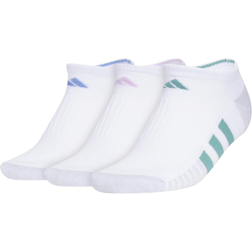 image:imageadidas Cushioned Low Cut Ankle Socks 3Pairs Durable amp Comfortable 3Pack Targeted Cushioning Arch Support Breathable MoistureWicking Reinforced Heel amp Toe AllDay ComfortWhiteBlue FusionPowder Teal Green30No Show