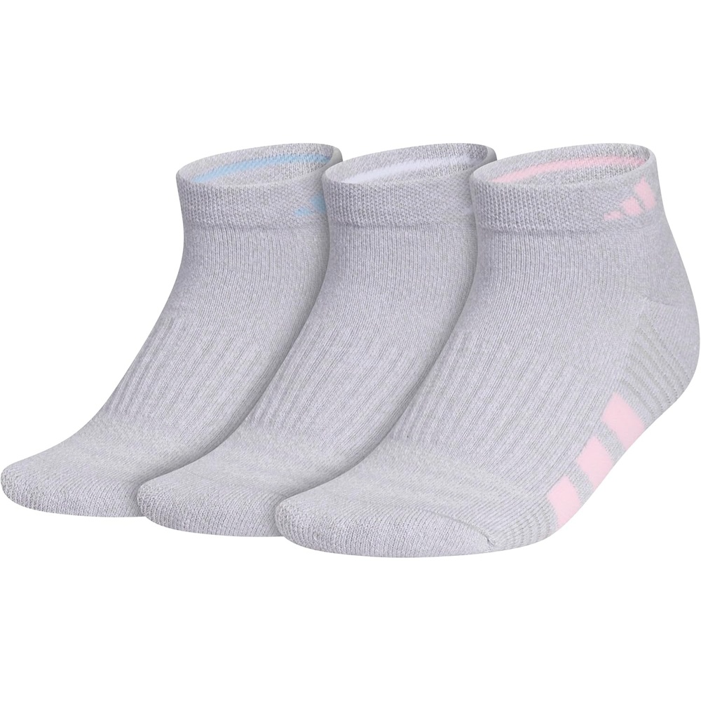 image:imageadidas Cushioned Low Cut Ankle Socks 3Pairs Durable amp Comfortable 3Pack Targeted Cushioning Arch Support Breathable MoistureWicking Reinforced Heel amp Toe AllDay ComfortClear Onix GreyGlow BlueClear Pink40Low Cut