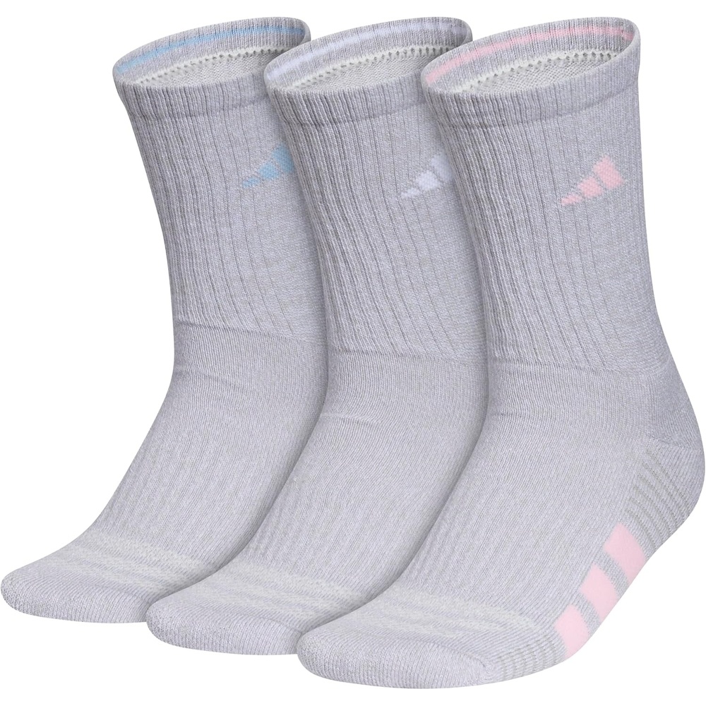 image:imageadidas Cushioned Low Cut Ankle Socks 3Pairs Durable amp Comfortable 3Pack Targeted Cushioning Arch Support Breathable MoistureWicking Reinforced Heel amp Toe AllDay ComfortClear Onix GreyGlow BlueClear Pink40Crew