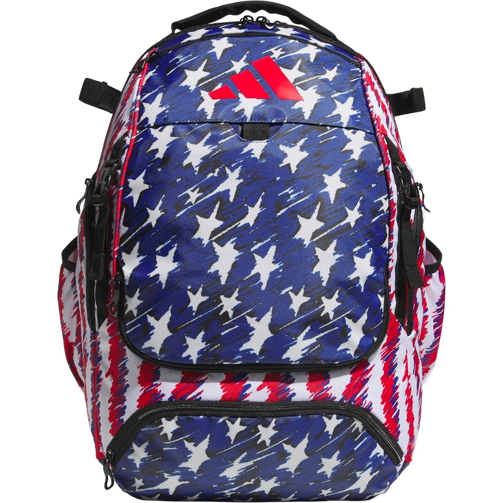 image:imageadidas Dugout Baseball amp Softball Backpack 35L  Hidden Helmet Pouch Adjustable Velcro Bat Straps Fence Hook Glove Straps Game amp Practice ReadyStars and Stripes Team Royal BlueStripes and Stars Pure RubyPrint