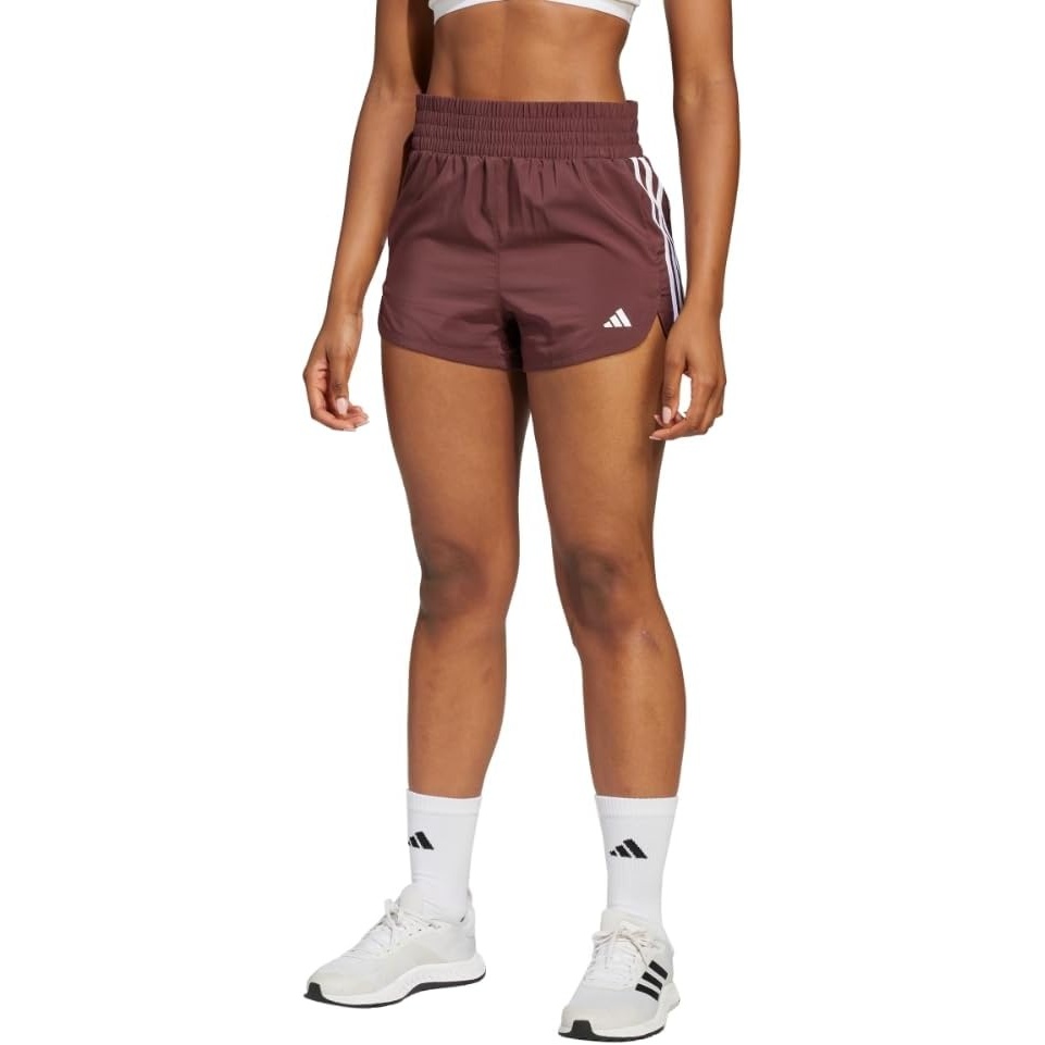 image:imageadidas Womens Pacer Training 3Stripes Woven HighRise ShortsAurora RubyWhite