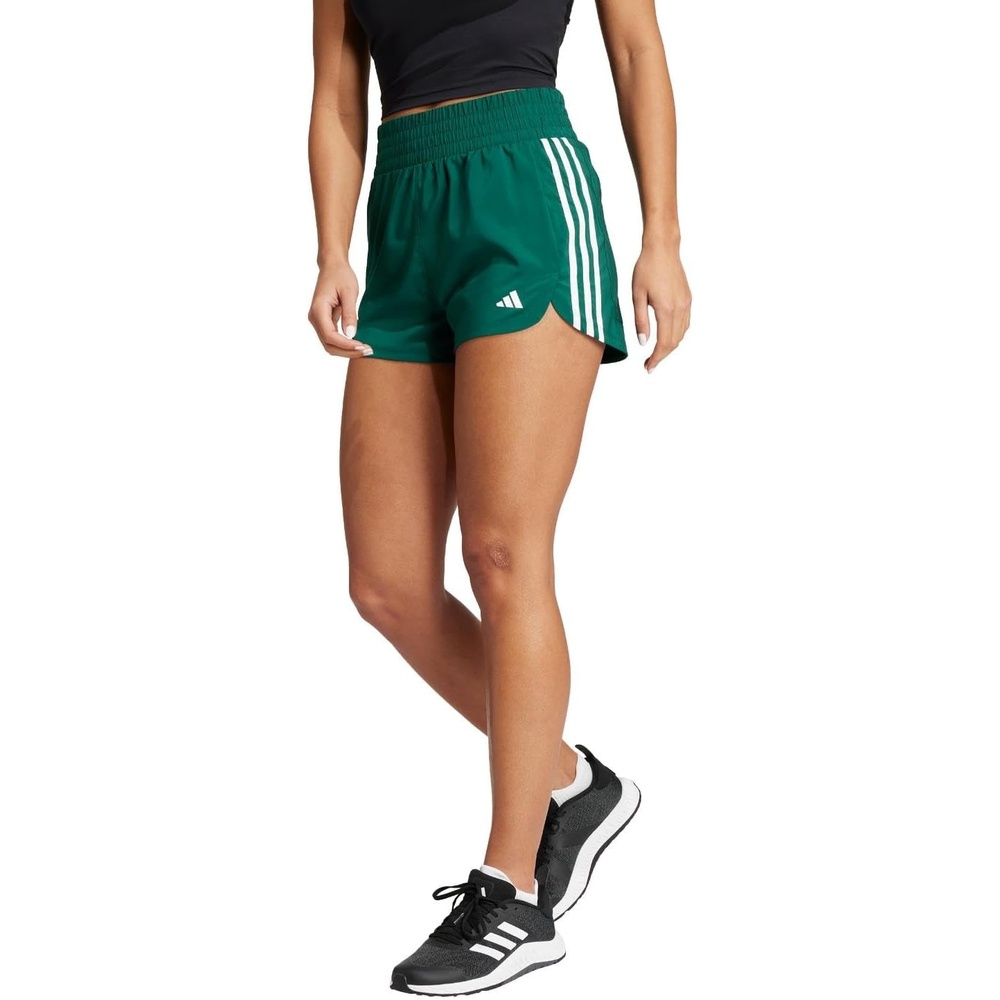 image:imageadidas Womens Pacer Training 3Stripes Woven HighRise ShortsCollegiate GreenWhite
