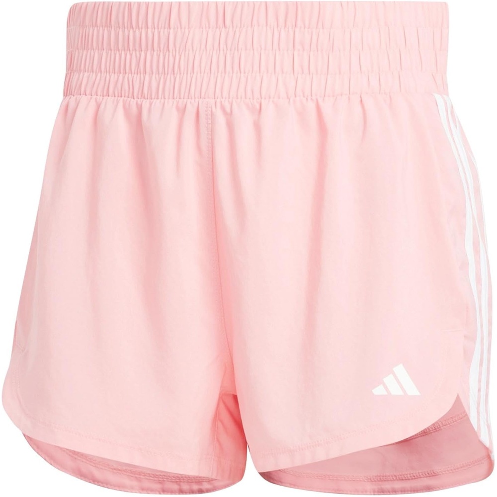 image:imageadidas Womens Pacer Training 3Stripes Woven HighRise ShortsSemi Pink SparkWhite