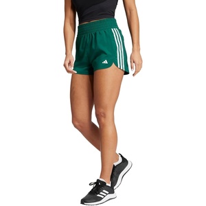 adidas Womens Pacer Training 3-Stripes Woven High-Rise Shorts(Collegiate Green/White)