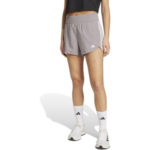 adidas Womens Pacer Training 3-Stripes Woven High-Rise Shorts(Taupe Oxide/White)