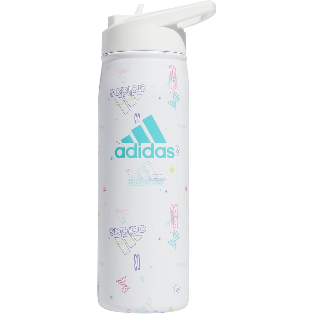 image:imageadidas Straw Lid Metal Water Bottle 600 mL DoubleWall Insulated LeakResistant Lid Stays Cold 24 Hours EasyUse Straw Top SwapFriendly Lid Workouts amp Daily UseIcon Brand Love WhiteWhiteFlash Aqua Blue