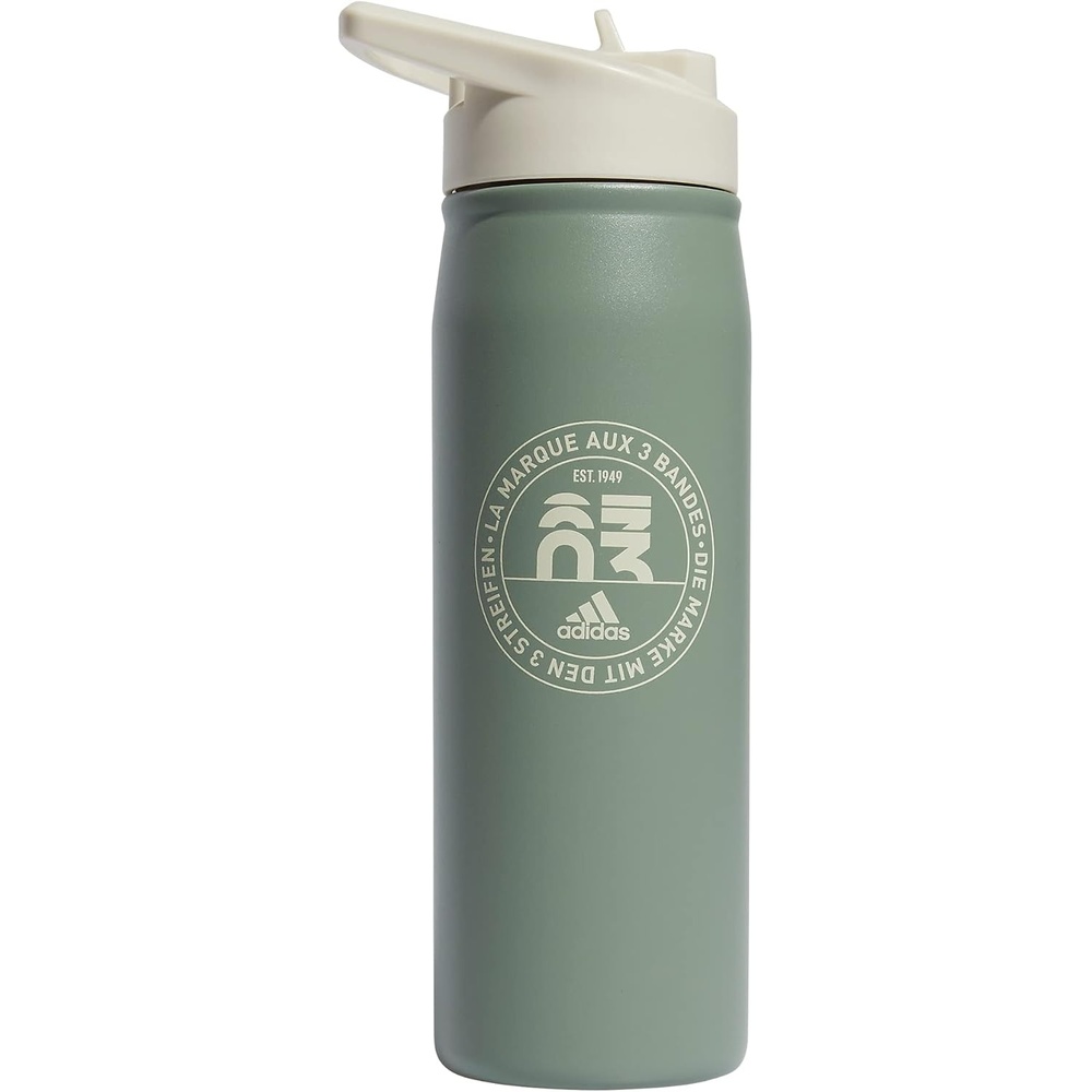 image:imageadidas Straw Lid Metal Water Bottle 600 mL DoubleWall Insulated LeakResistant Lid Stays Cold 24 Hours EasyUse Straw Top SwapFriendly Lid Workouts amp Daily UseSilver GreenAlumina Beige
