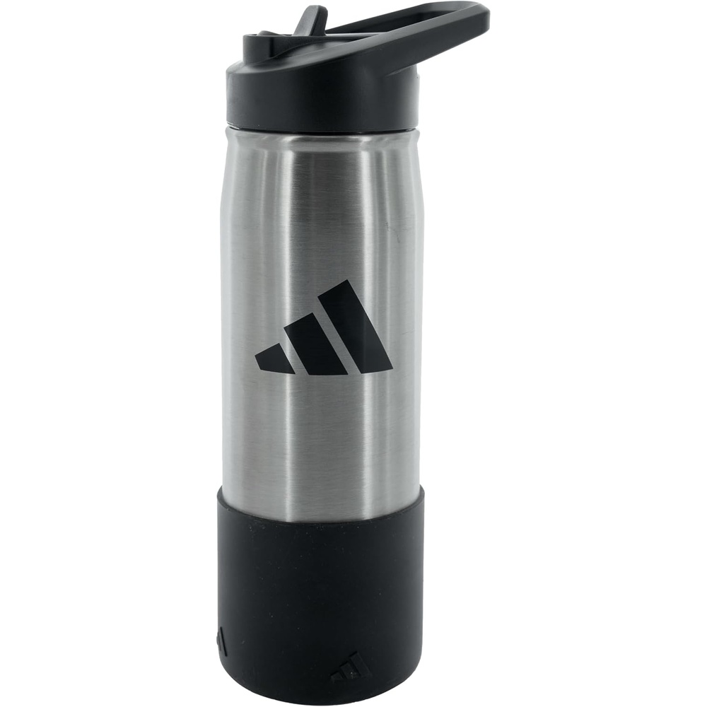 image:imageadidas Straw Lid Metal Water Bottle 600 mL DoubleWall Insulated LeakResistant Lid Stays Cold 24 Hours EasyUse Straw Top SwapFriendly Lid Workouts amp Daily UseStainless SteelBlackM2