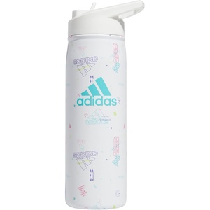 adidas Straw Lid Metal Water Bottle 600 mL | Double-Wall Insulated, Leak-Resistant Lid, Stays Cold 24 Hours, Easy-Use Straw Top, Swap-Friendly Lid, Workouts & Daily Use(Icon Brand Love White/White/Flash Aqua Blue)