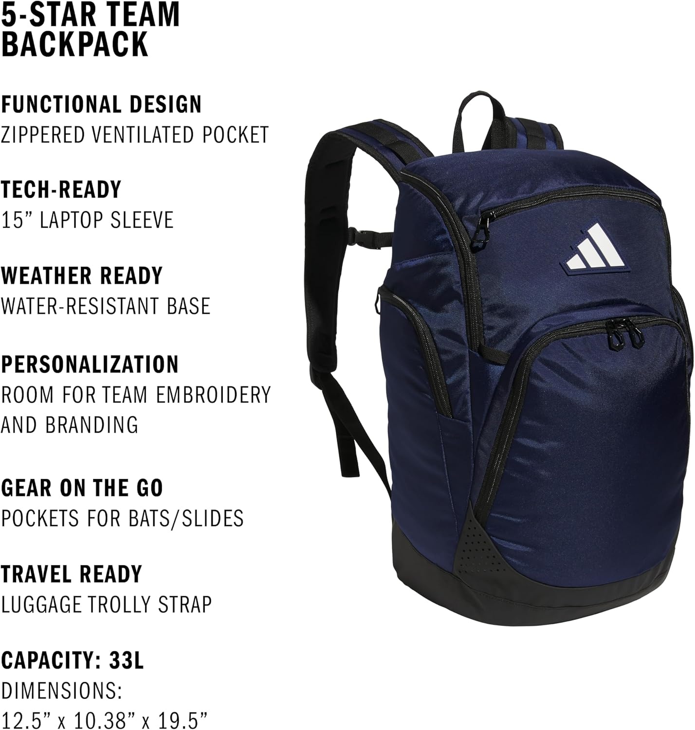 image:imageadidas 5Star Team 2 Backpack MultiSport Padded Laptop Sleeve Organizer Pockets WaterBottle Pockets Durable Build School Gym amp Travel ReadyTeam Navy Blue 2