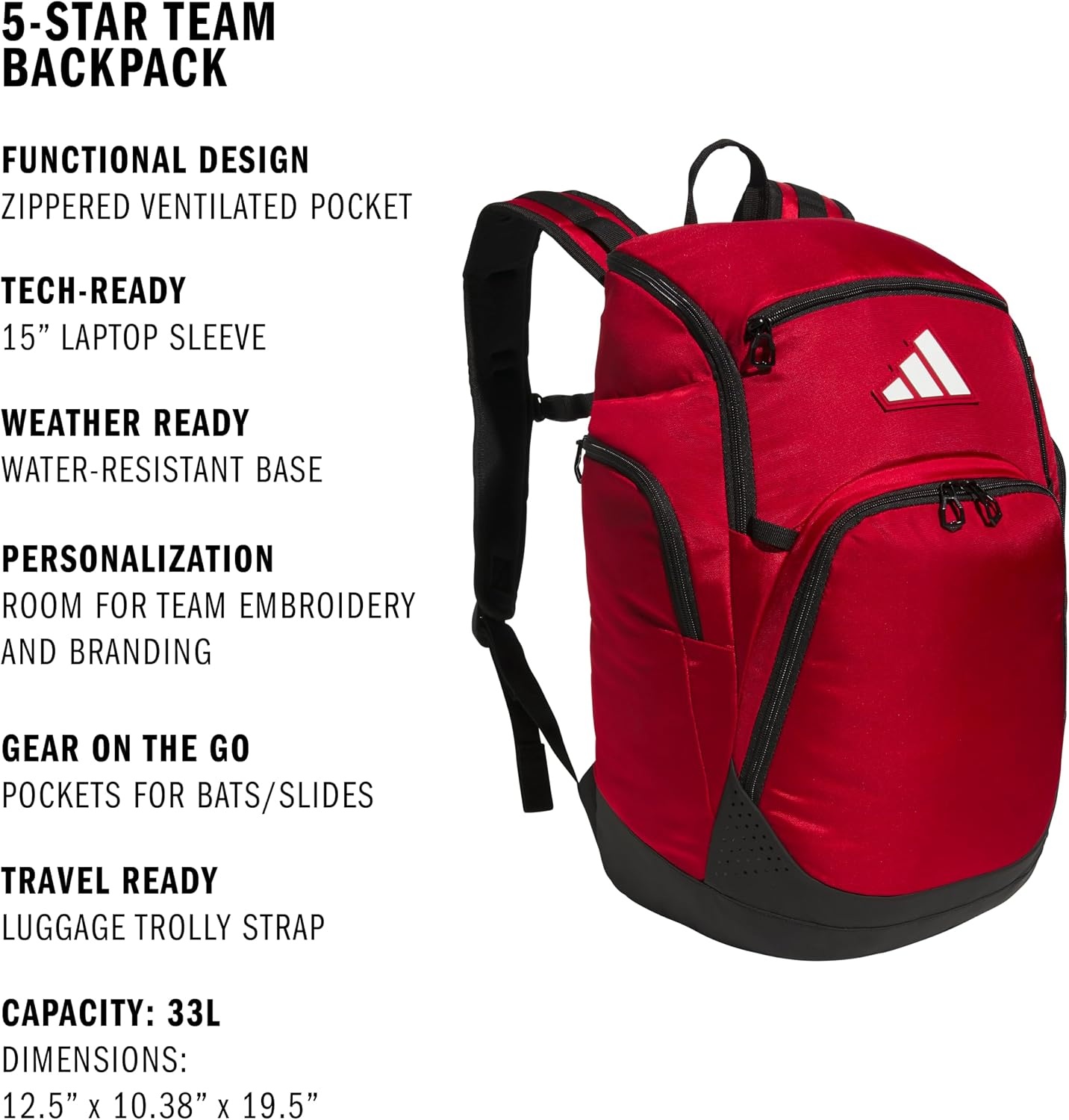 image:imageadidas 5Star Team 2 Backpack MultiSport Padded Laptop Sleeve Organizer Pockets WaterBottle Pockets Durable Build School Gym amp Travel ReadyTeam Power Red 2