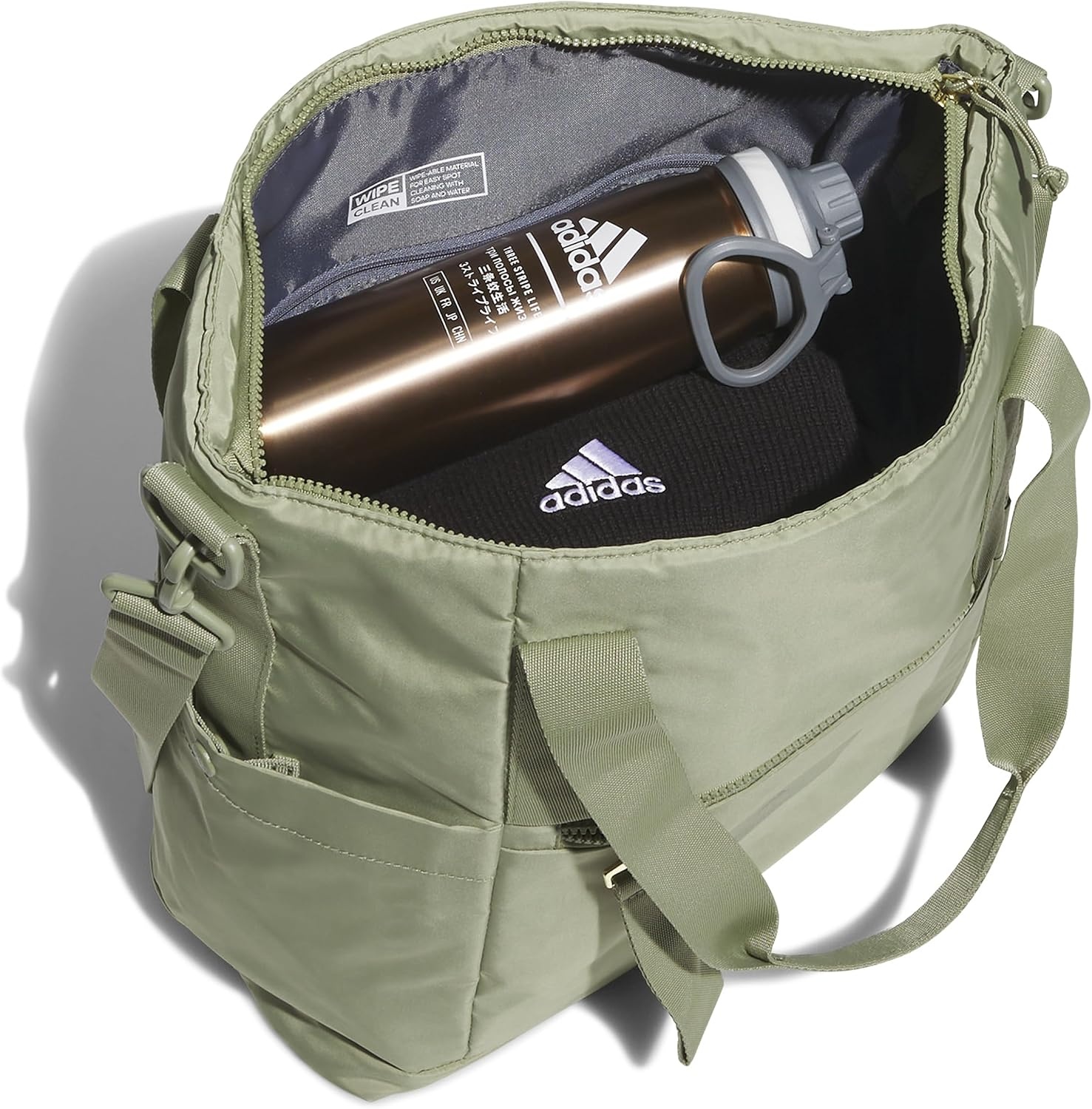 image:imageadidas All Me Tote Roomy Interior Wears Two Ways Rolls With Your Suitcase Holds Your Laptop Open Top Tote Everyday amp Court ReadyTent GreenGold Metallic2