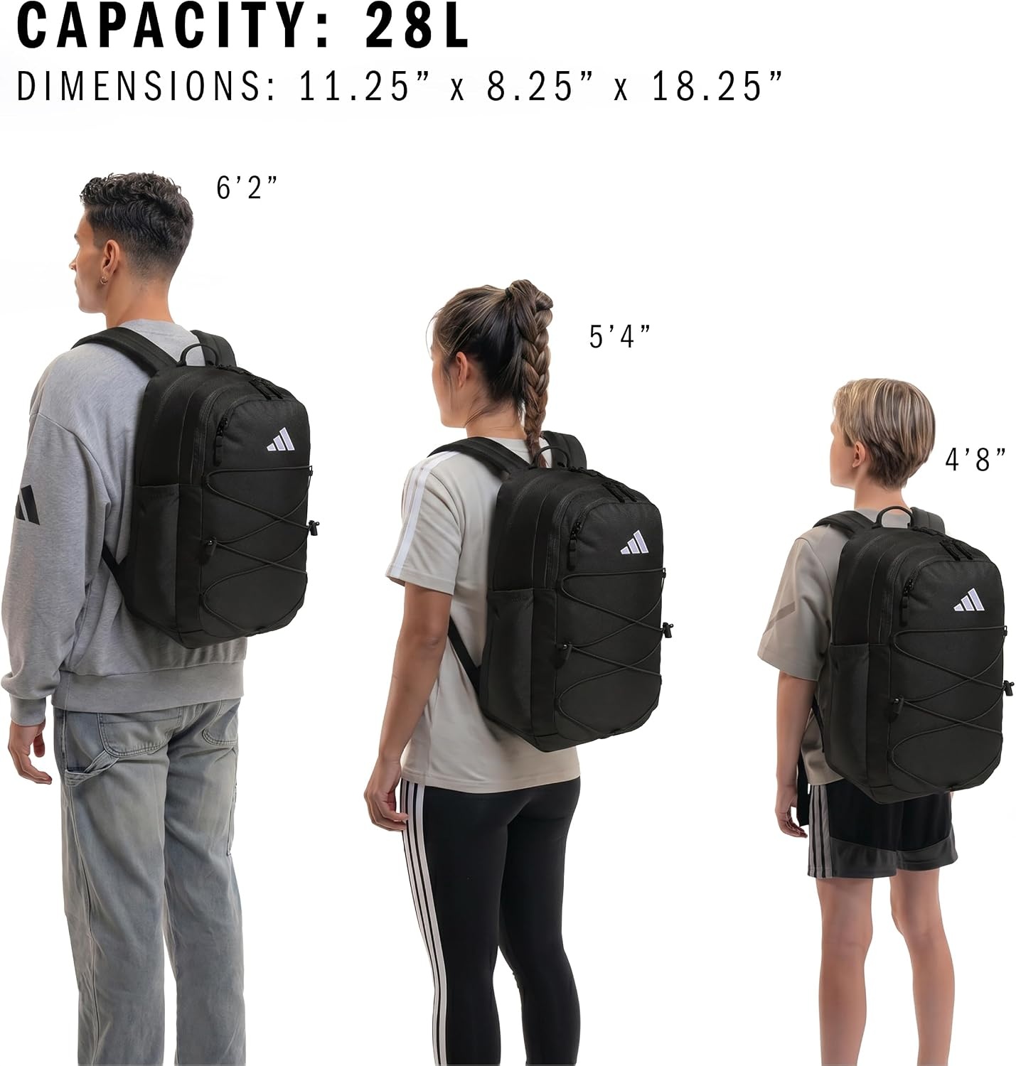 image:imageadidas Amplifier Backpack for Laptop School and Gym 28LBlackWhiteBungee