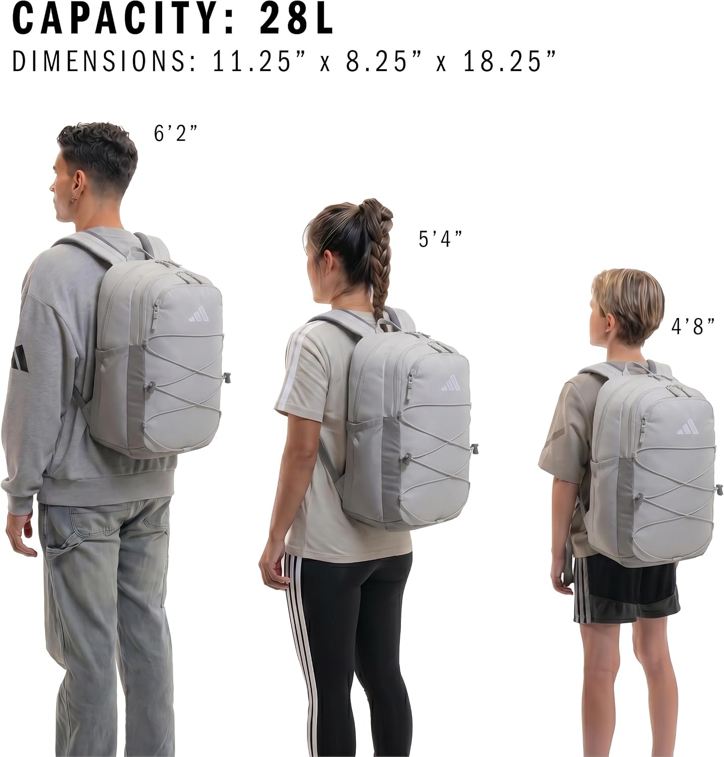 image:imageadidas Amplifier Backpack for Laptop School and Gym 28LGrey ThreeGrey TwoWhiteBungee