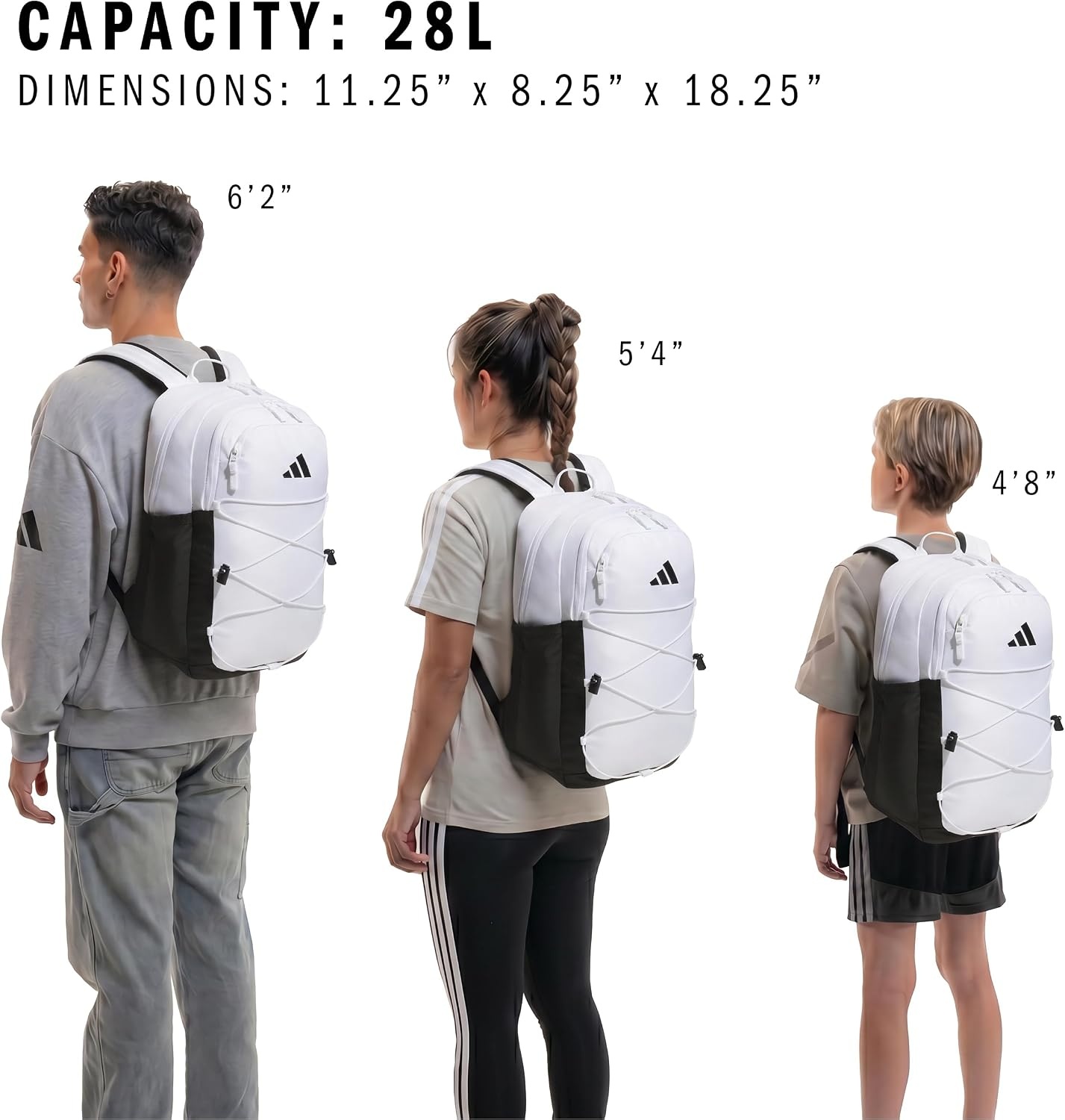 image:imageadidas Amplifier Backpack for Laptop School and Gym 28LWhiteBlackBungee