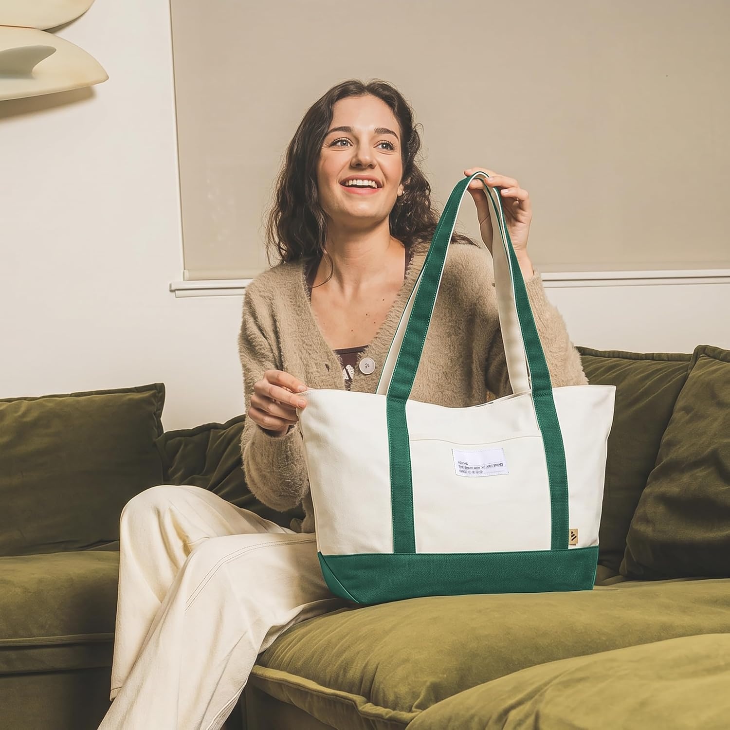 image:imageadidas Canvas Court Tote Bag Roomy Interior Interior Pockets Comfortable Straps Durable Build Everyday amp Court ReadyCollegiate GreenOff White2Regular 28l