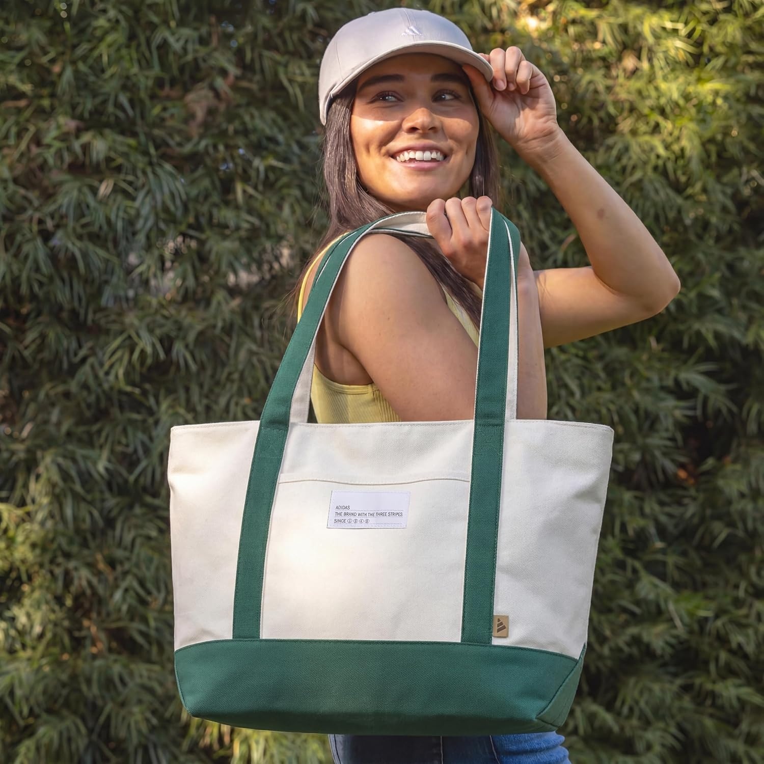 image:imageadidas Canvas Court Tote Bag Roomy Interior Interior Pockets Comfortable Straps Durable Build Everyday amp Court ReadyCollegiate GreenOff White2Regular 28l